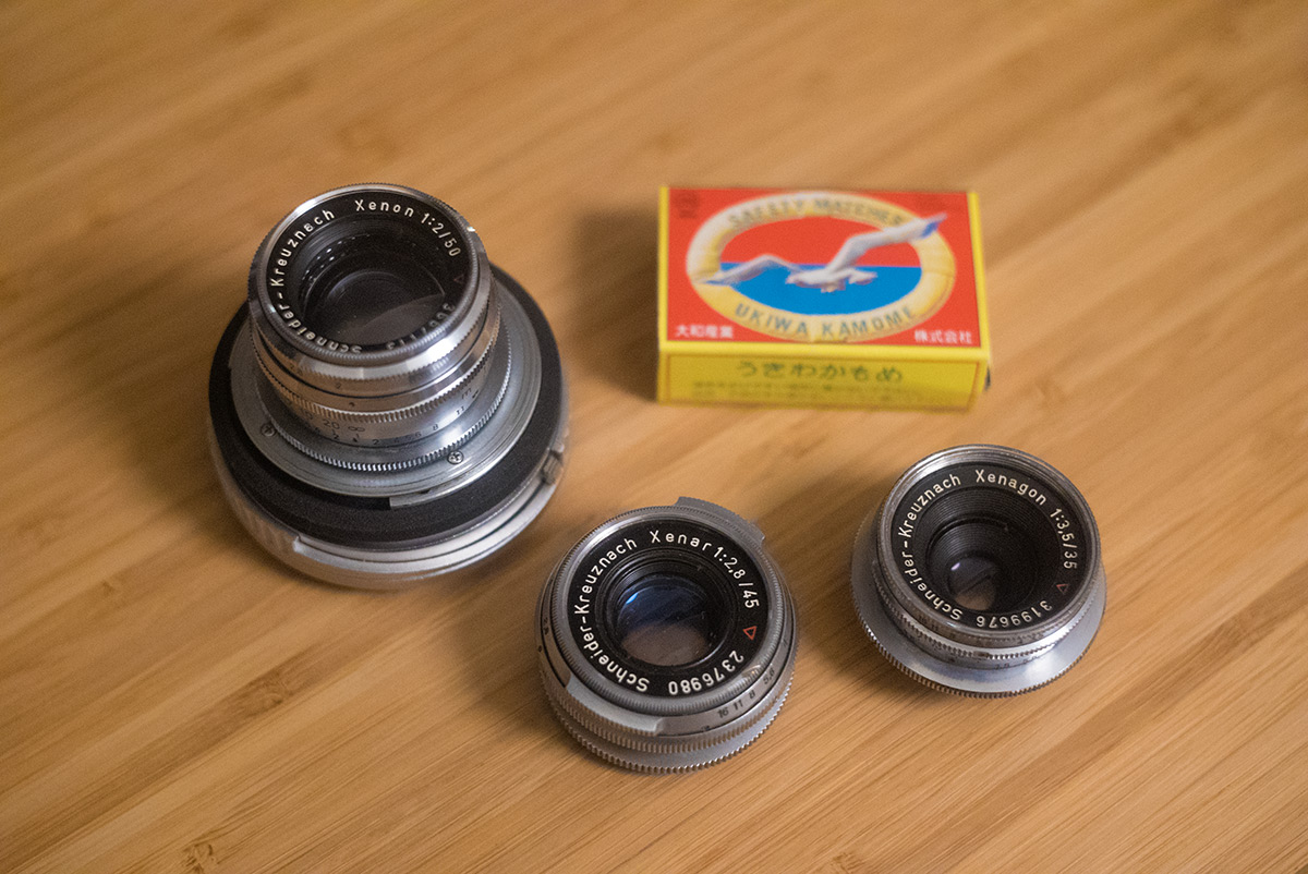 Akarette用レンズ、Xenon 1:2/50、Xenar 1:2.8/45、Xenagon 1:3.5/35